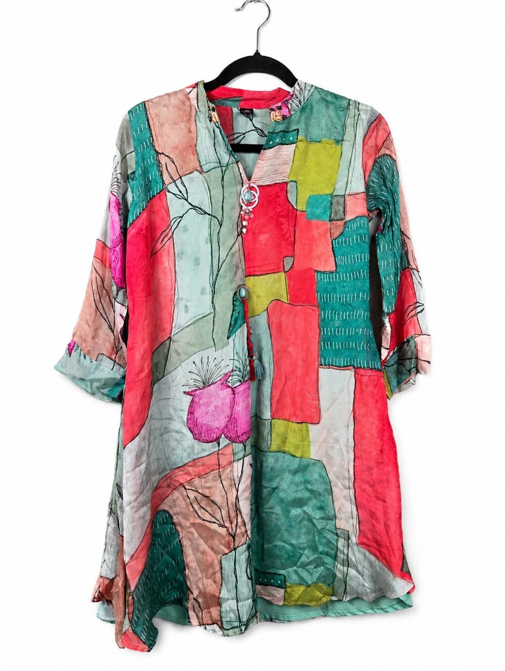Art to Wear Lagenlook Boho Asymmetrical Tunic Top Wearable Art India Medium